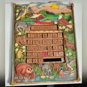 LL Bean Wildlife Perpetual Rustic Hand Carved Wildlife Wall Calendar